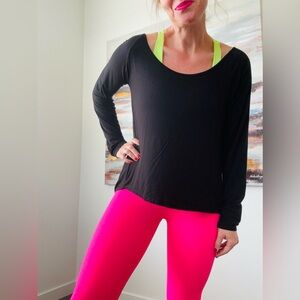 ZYIA Active Black Namaste Long Sleeve Open Back Yoga Top - Large